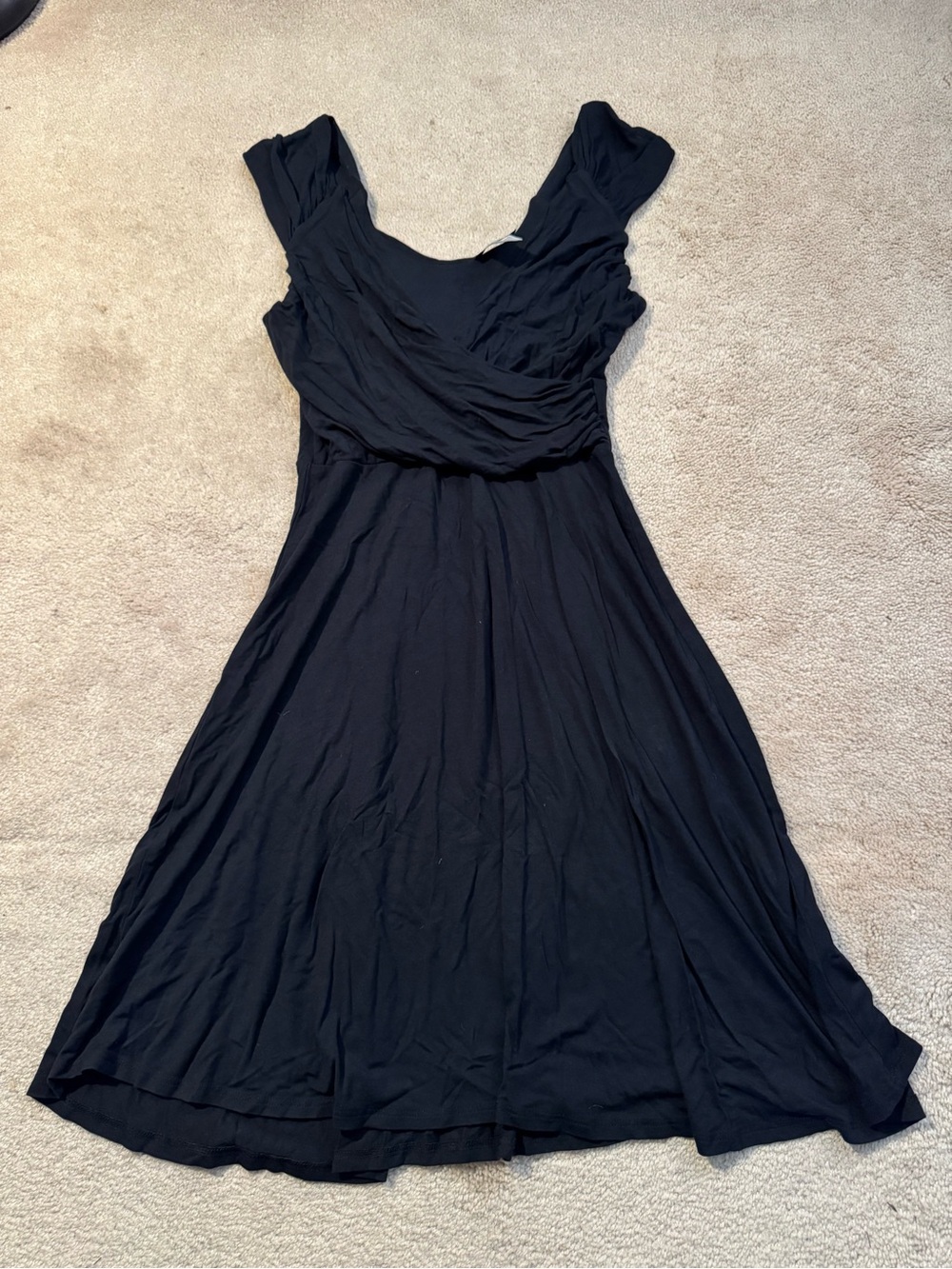 VENUS Black Sleeveless Midi Dress with Draped Bodice